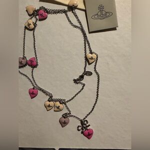 Vivienne Westwood Pink and Cream Heart Charm Necklace